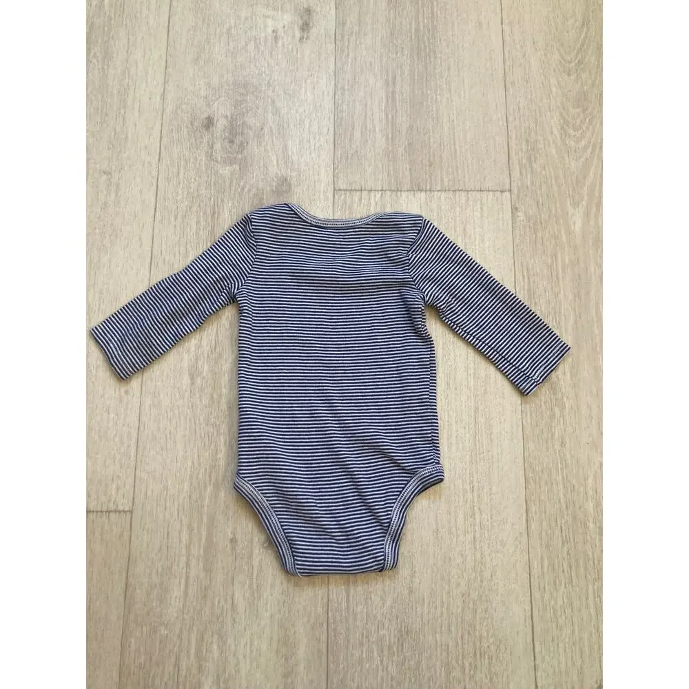 Carter’s Blue & White Striped Long Sleeve Onesie, Size 9M